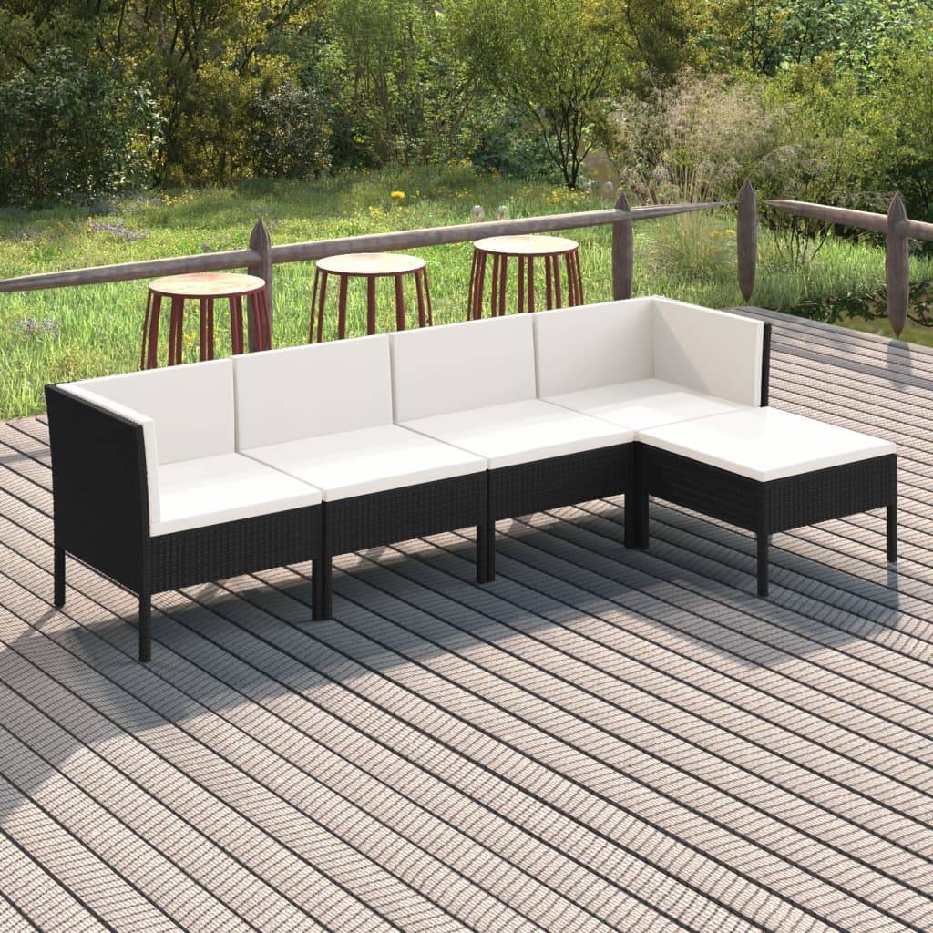 vidaXL 5-tlg. Garten-Lounge-Set mit Auflagen Poly Rattan Schwarz