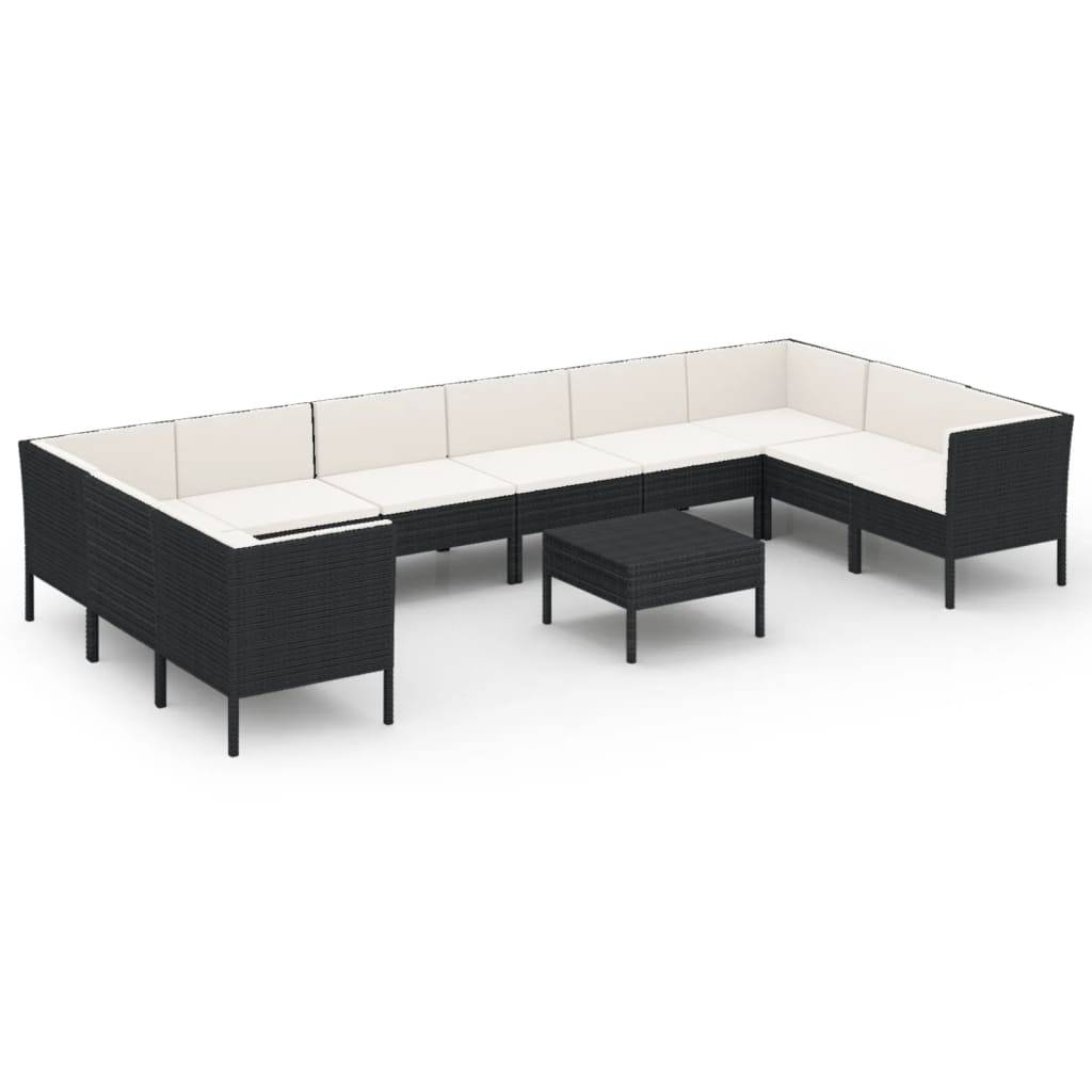 vidaXL 11-tlg. Garten-Lounge-Set mit Auflagen Poly Rattan Schwarz