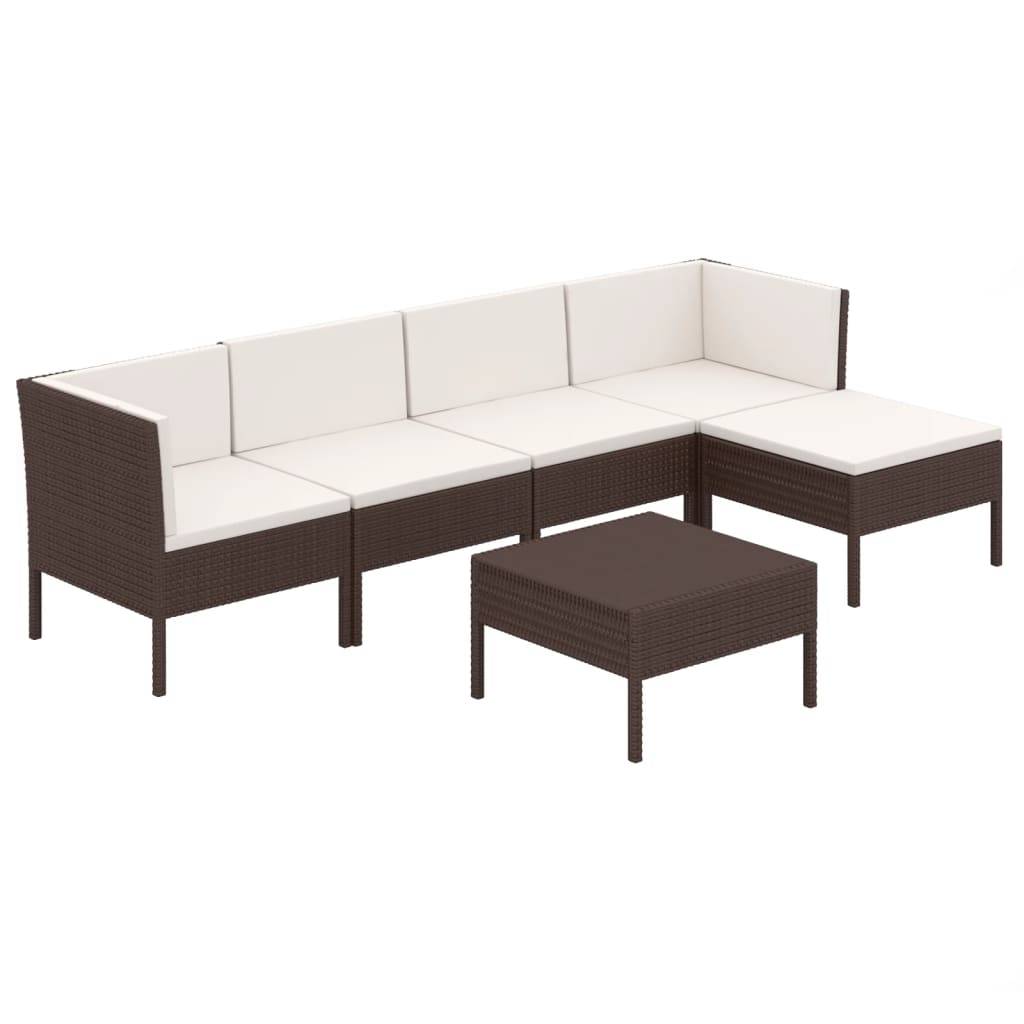 vidaXL 6-tlg. Garten-Lounge-Set mit Auflagen Poly Rattan Braun