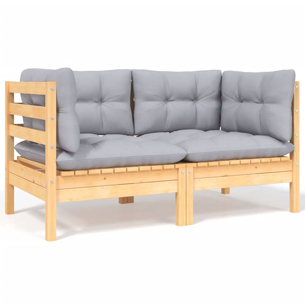 vidaXL 4-tlg. Garten-Lounge-Set mit Grauen Kissen Kiefer Massivholz