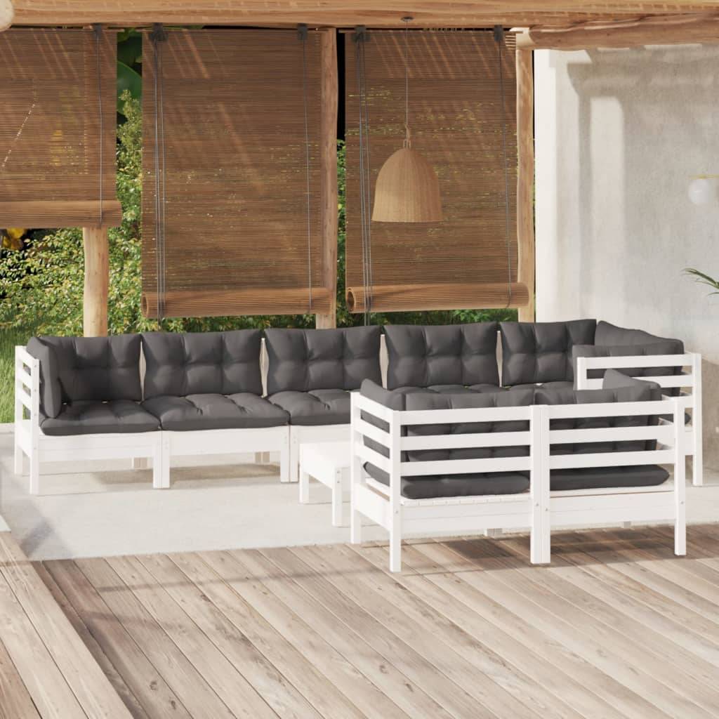 vidaXL 9-tlg. Garten-Lounge-Set mit Kissen Weiß Kiefer Massivholz