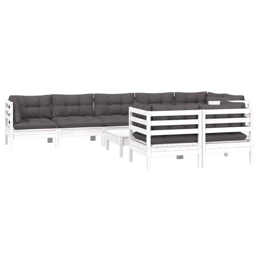 vidaXL 9-tlg. Garten-Lounge-Set mit Kissen Weiß Kiefer Massivholz
