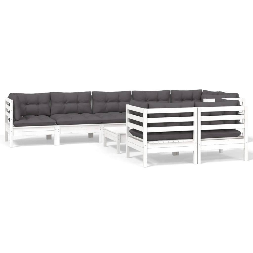 vidaXL 9-tlg. Garten-Lounge-Set mit Kissen Weiß Kiefer Massivholz