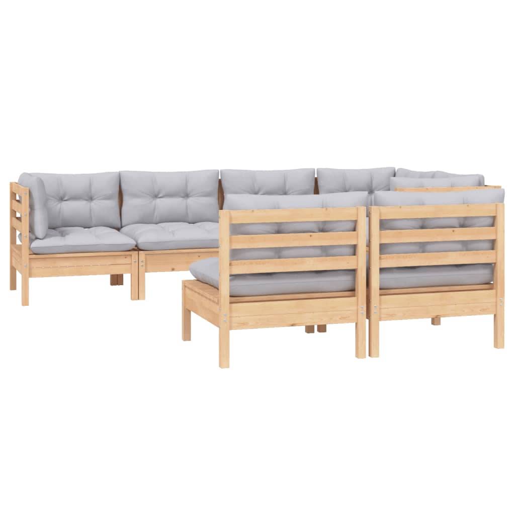 vidaXL 7-tlg. Garten-Lounge-Set mit Grauen Kissen Kiefer Massivholz