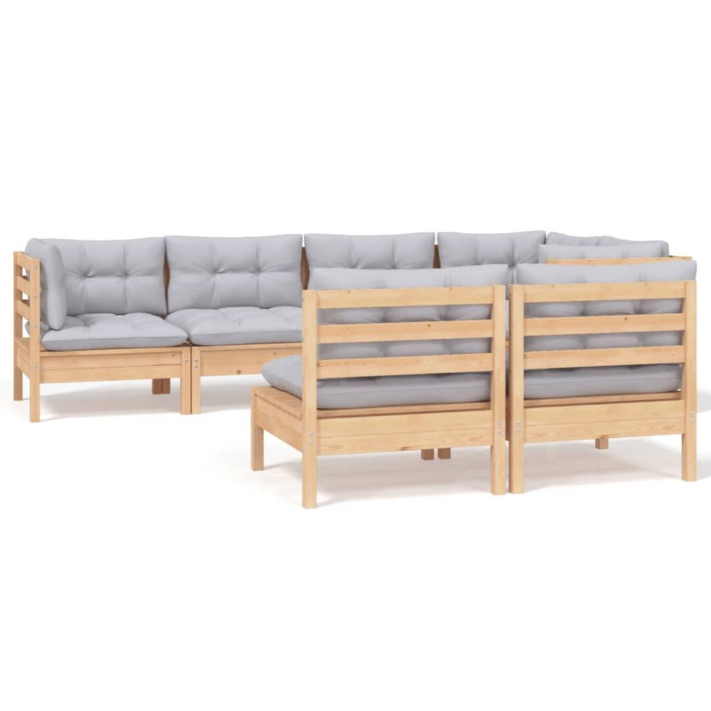 vidaXL 7-tlg. Garten-Lounge-Set mit Grauen Kissen Kiefer Massivholz