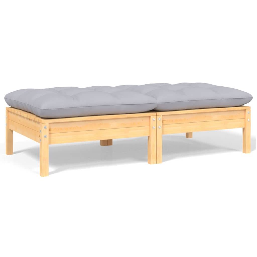 vidaXL Gartensofa 2-Sitzer mit Kissen in Grau Massivholz Kiefer