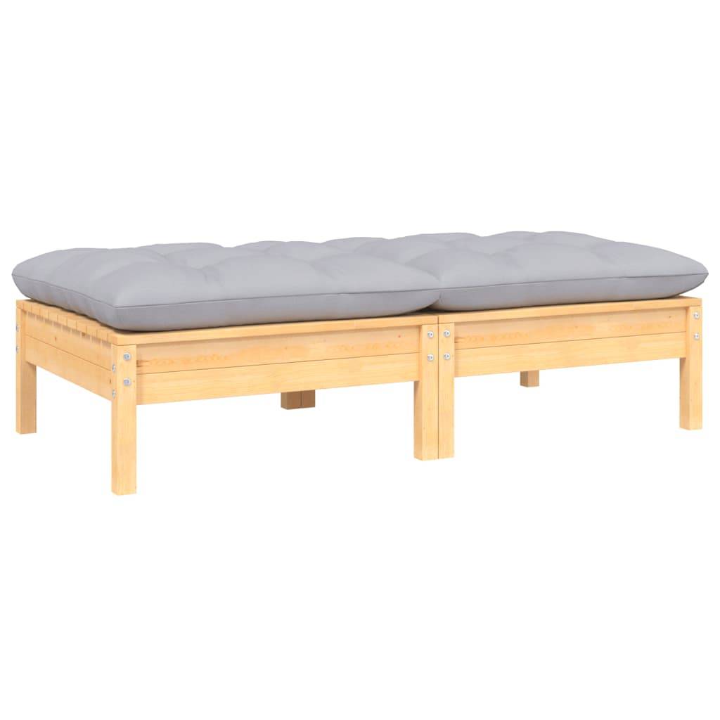 vidaXL Gartensofa 2-Sitzer mit Kissen in Grau Massivholz Kiefer