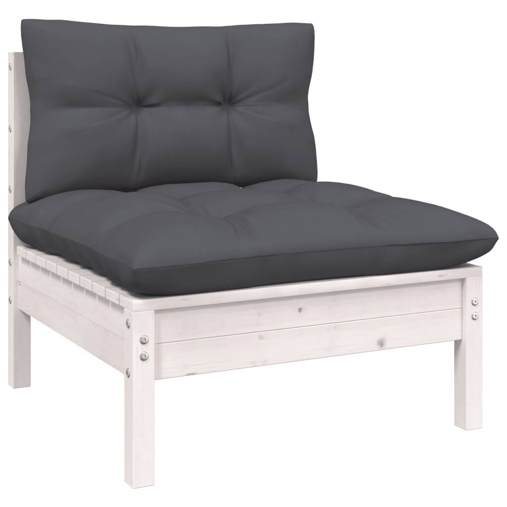 vidaXL 3-tlg. Garten-Lounge-Set mit Kissen Weiß Kiefer Massivholz