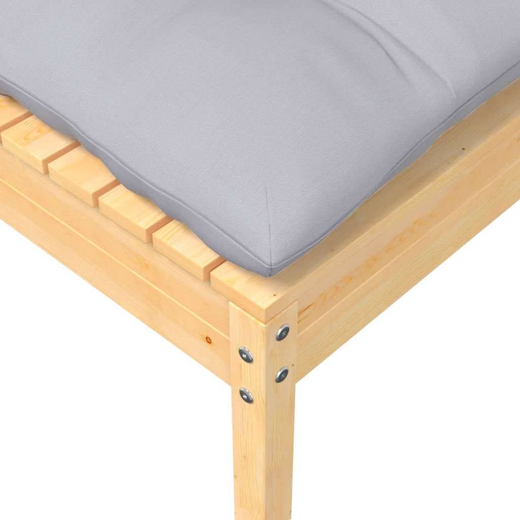 vidaXL Gartenhocker mit Grauem Kissen Massivholz Kiefer