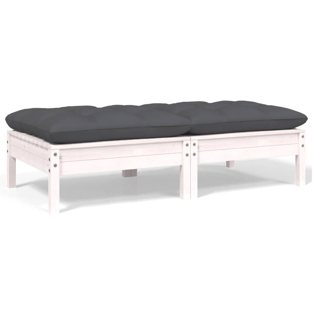 vidaXL 2-Sitzer-Gartensofa mit Kissen Weiß Massivholz Kiefer