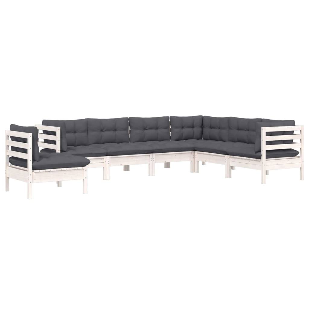 vidaXL 7-tlg. Garten-Lounge-Set mit Kissen Weiß Kiefer Massivholz