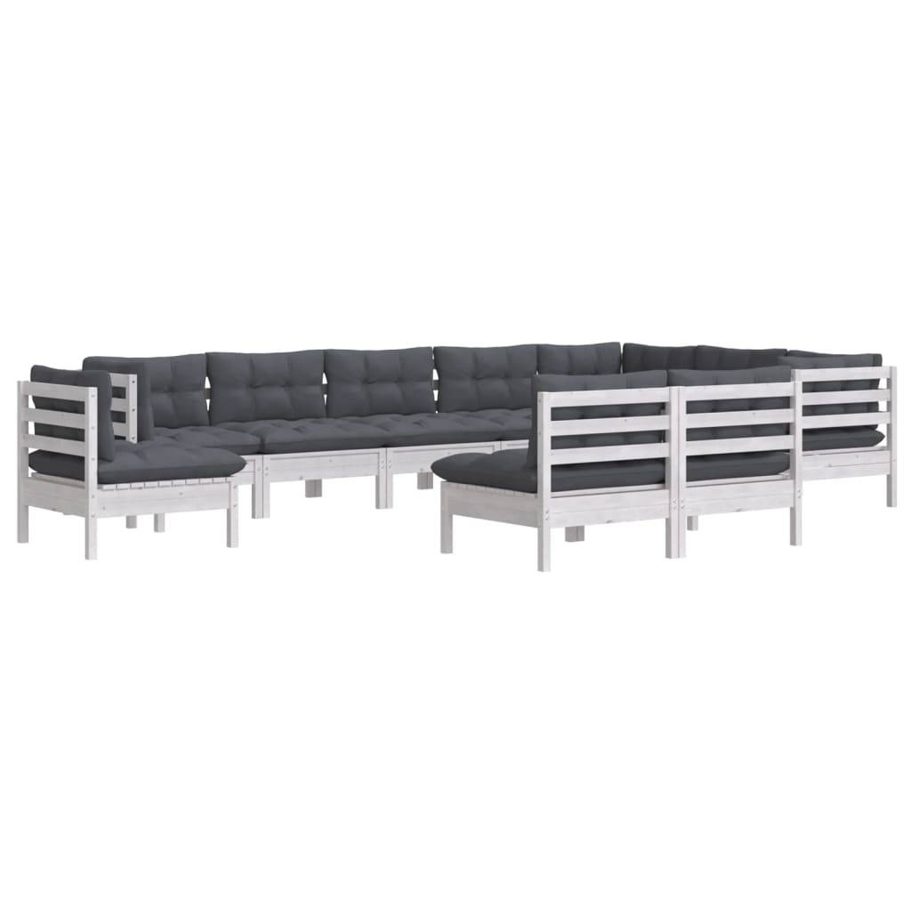vidaXL 10-tlg. Garten-Lounge-Set mit Kissen Weiß Kiefer Massivholz