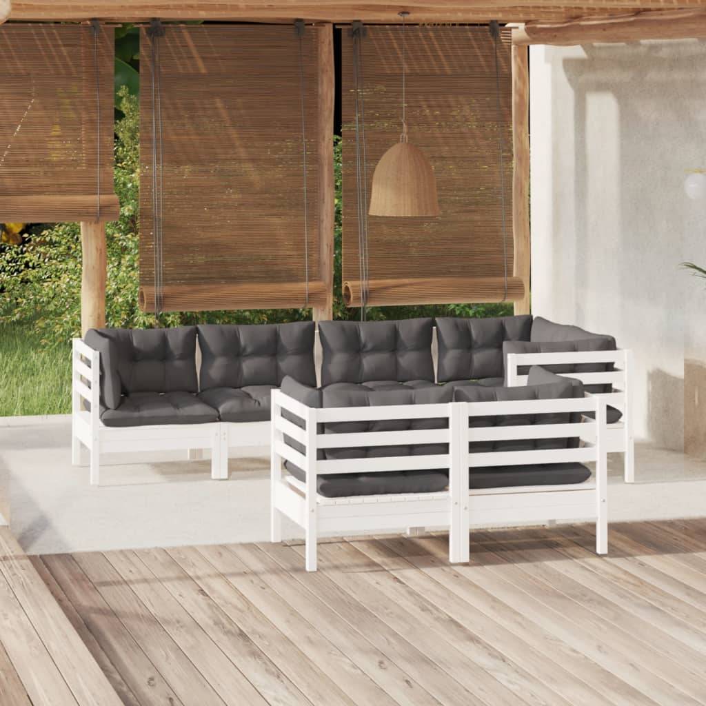 vidaXL 7-tlg. Garten-Lounge-Set mit Kissen Weiß Kiefer Massivholz