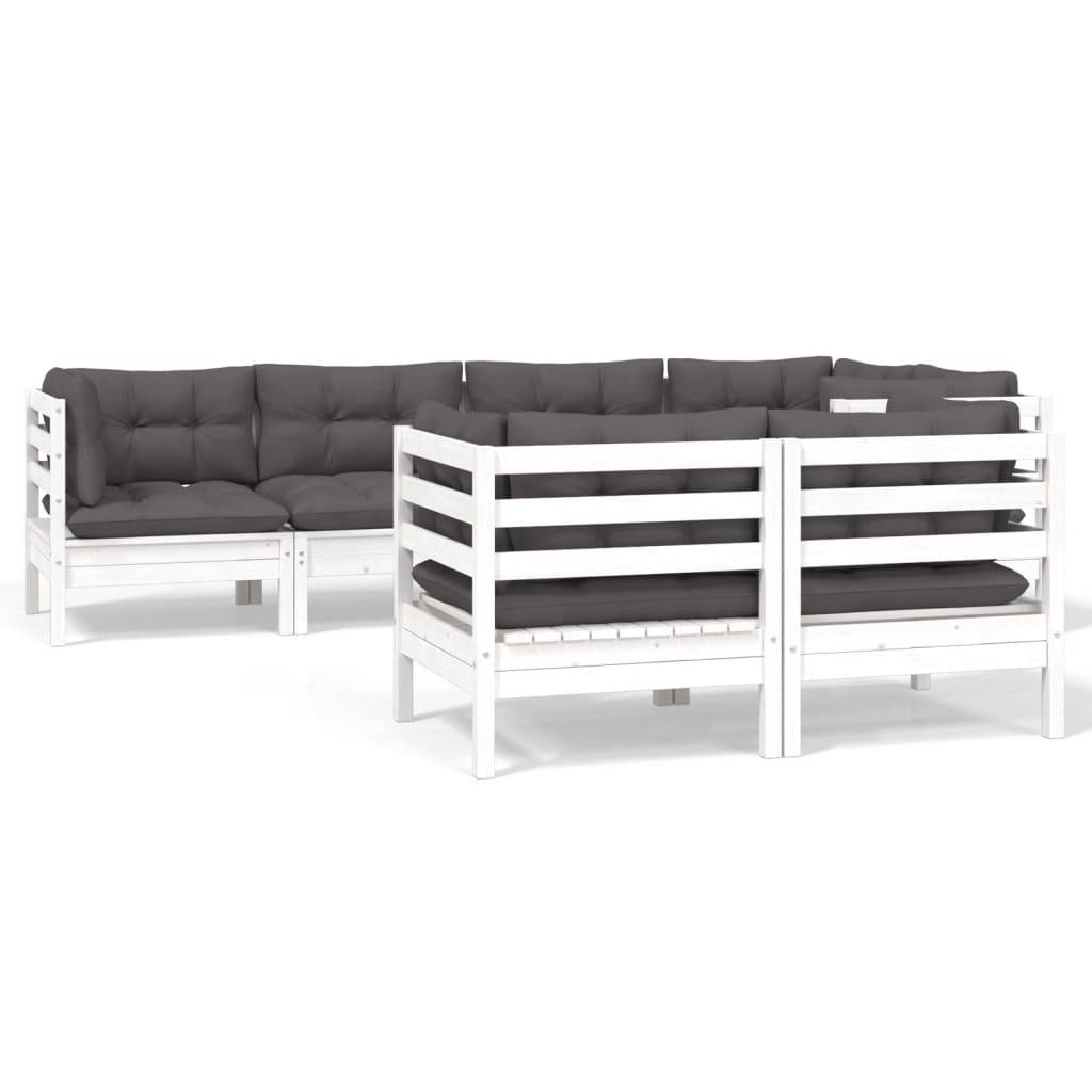 vidaXL 7-tlg. Garten-Lounge-Set mit Kissen Weiß Kiefer Massivholz
