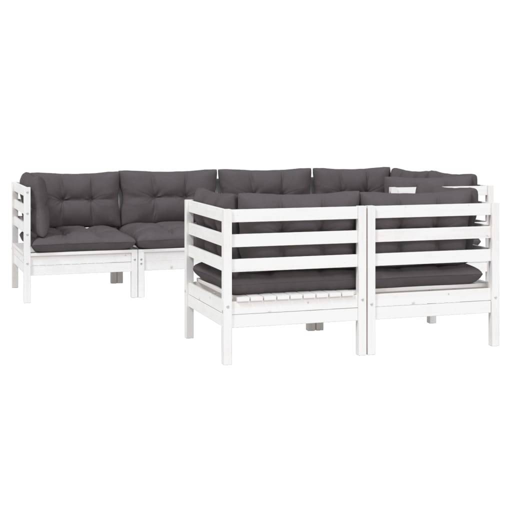 vidaXL 7-tlg. Garten-Lounge-Set mit Kissen Weiß Kiefer Massivholz