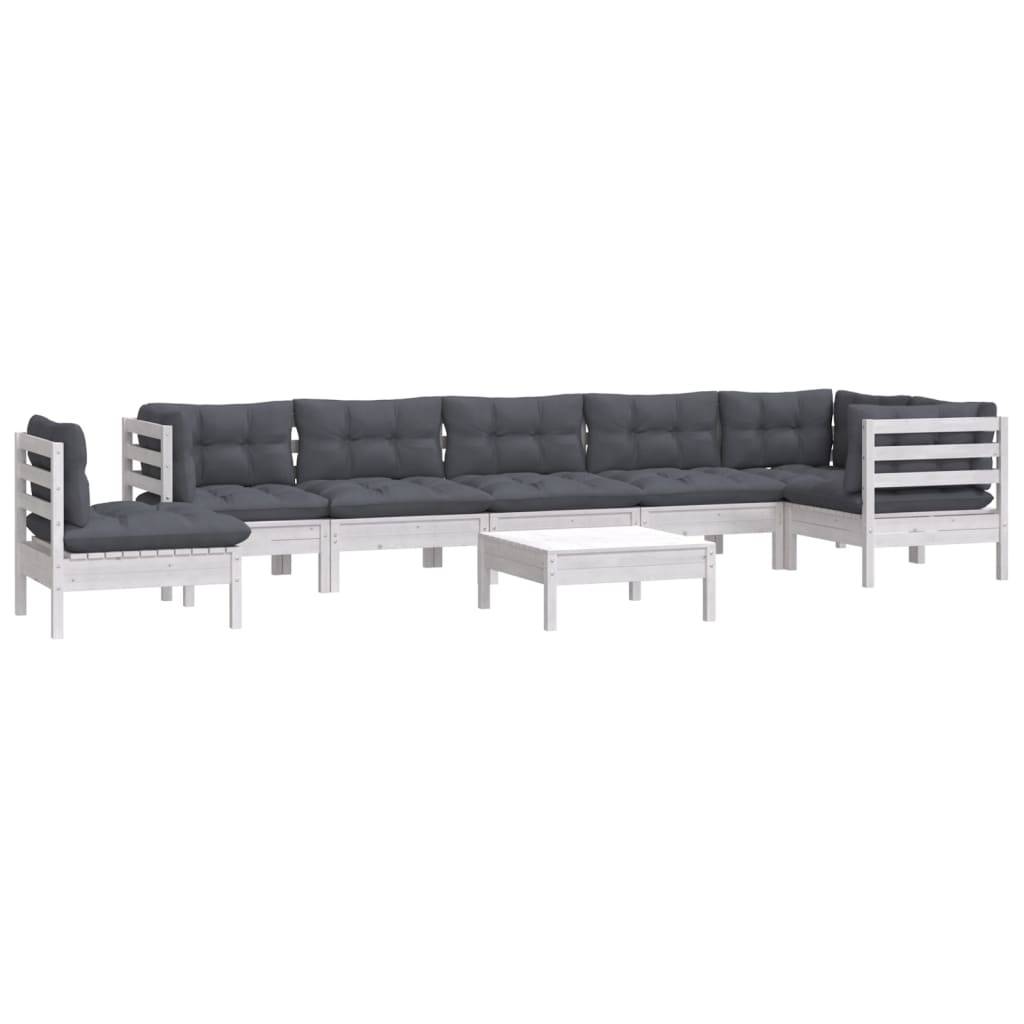 vidaXL 9-tlg. Garten-Lounge-Set mit Kissen Weiß Kiefer Massivholz