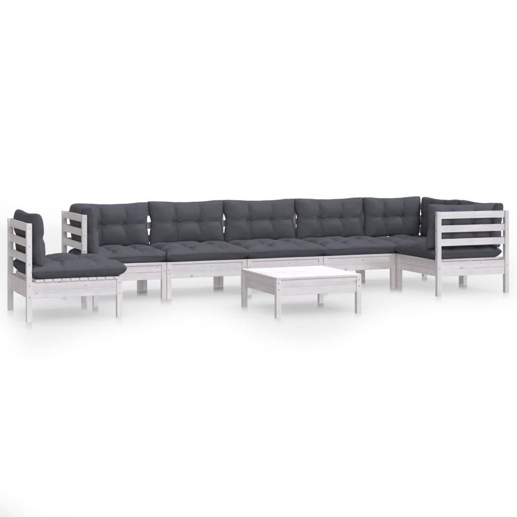 vidaXL 9-tlg. Garten-Lounge-Set mit Kissen Weiß Kiefer Massivholz