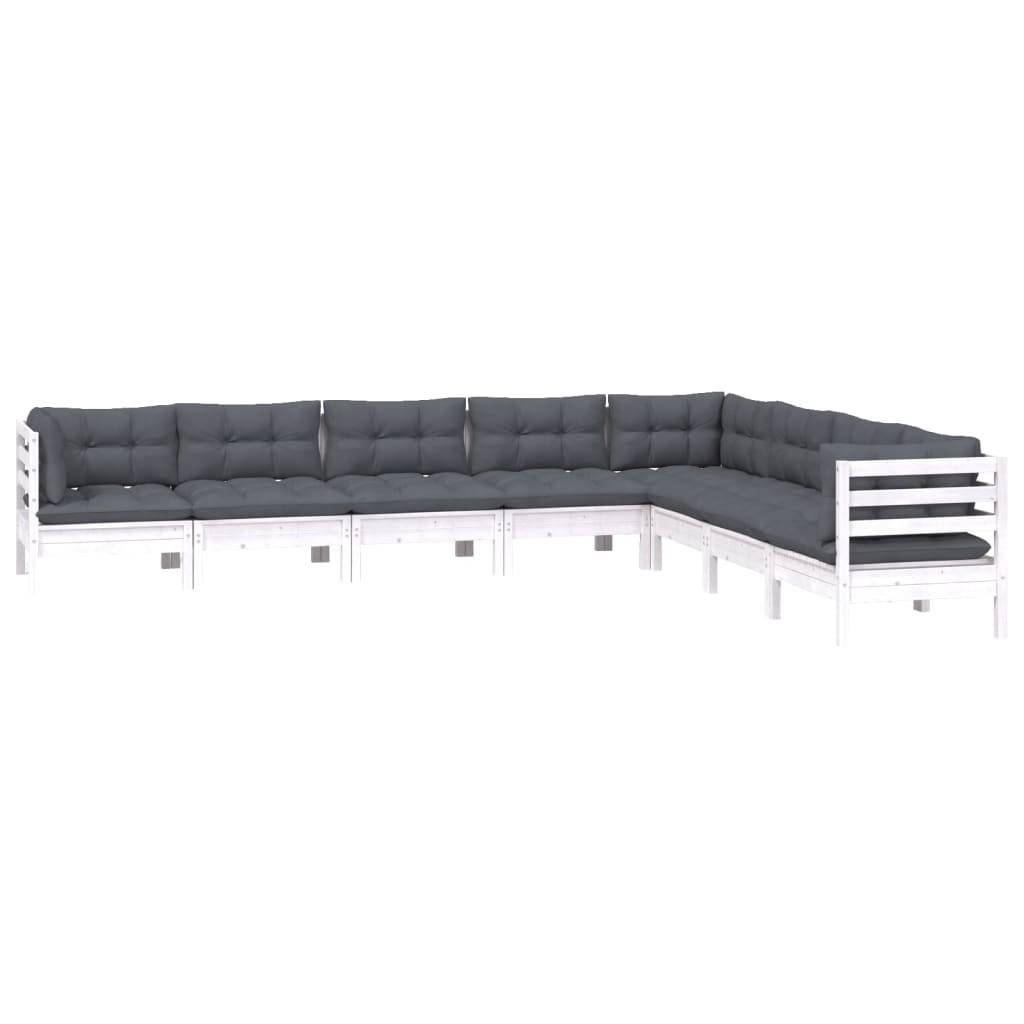 vidaXL 8-tlg. Garten-Lounge-Set mit Kissen Weiß Kiefer Massivholz