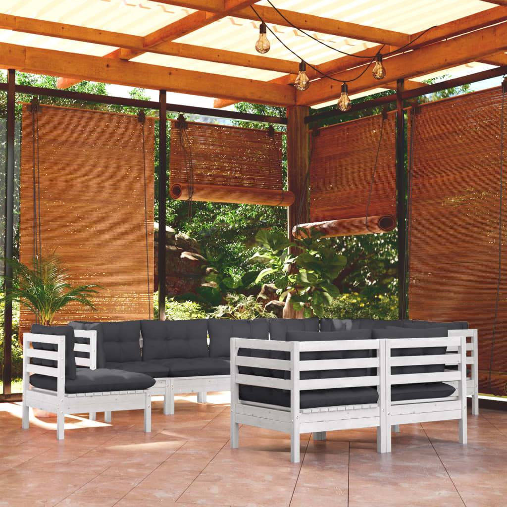 vidaXL 9-tlg. Garten-Lounge-Set mit Kissen Weiß Kiefer Massivholz