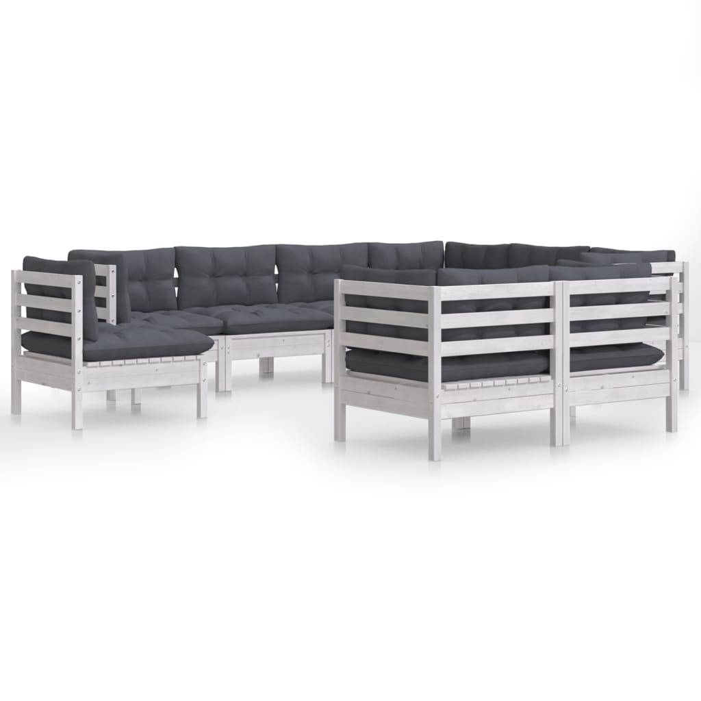 vidaXL 9-tlg. Garten-Lounge-Set mit Kissen Weiß Kiefer Massivholz