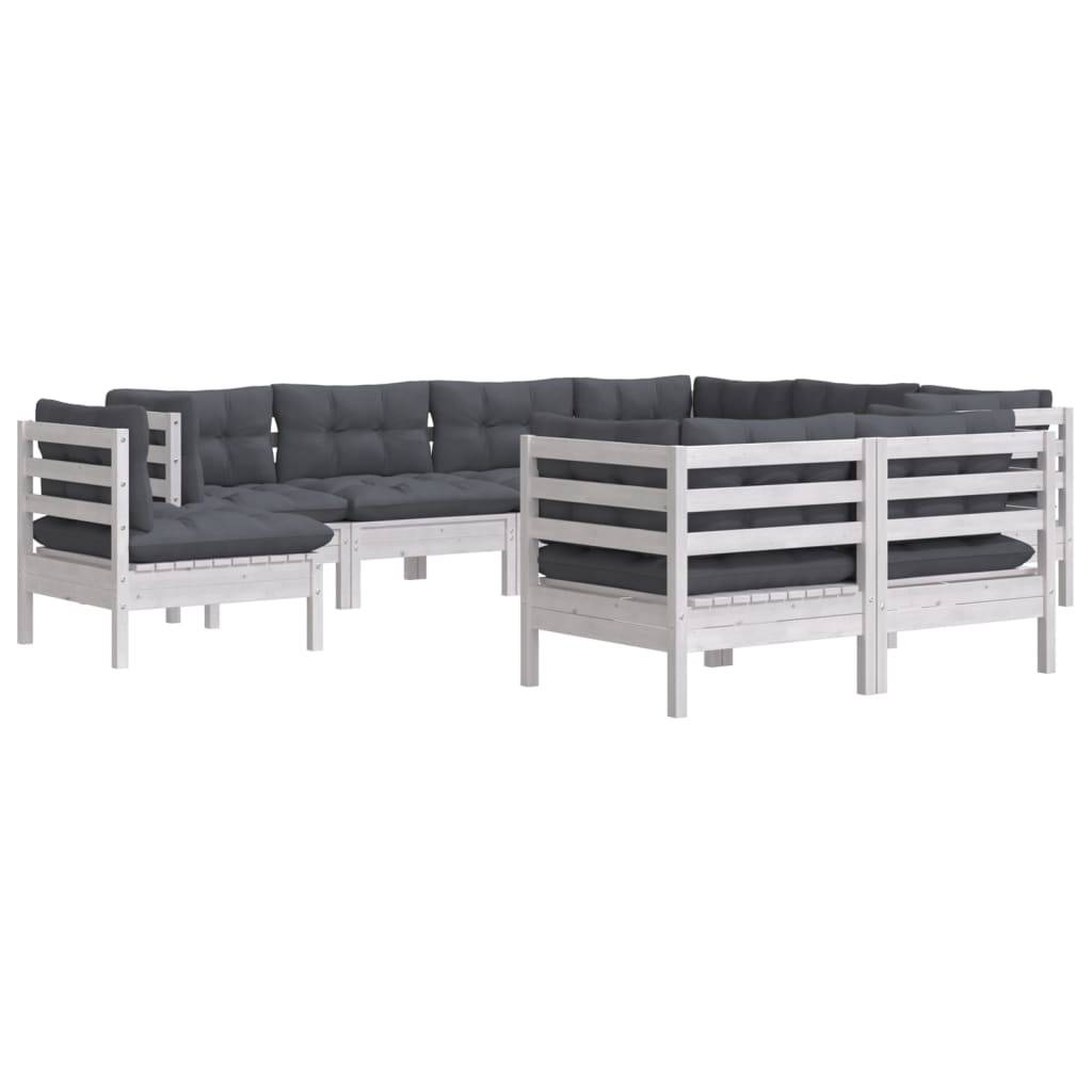 vidaXL 9-tlg. Garten-Lounge-Set mit Kissen Weiß Kiefer Massivholz