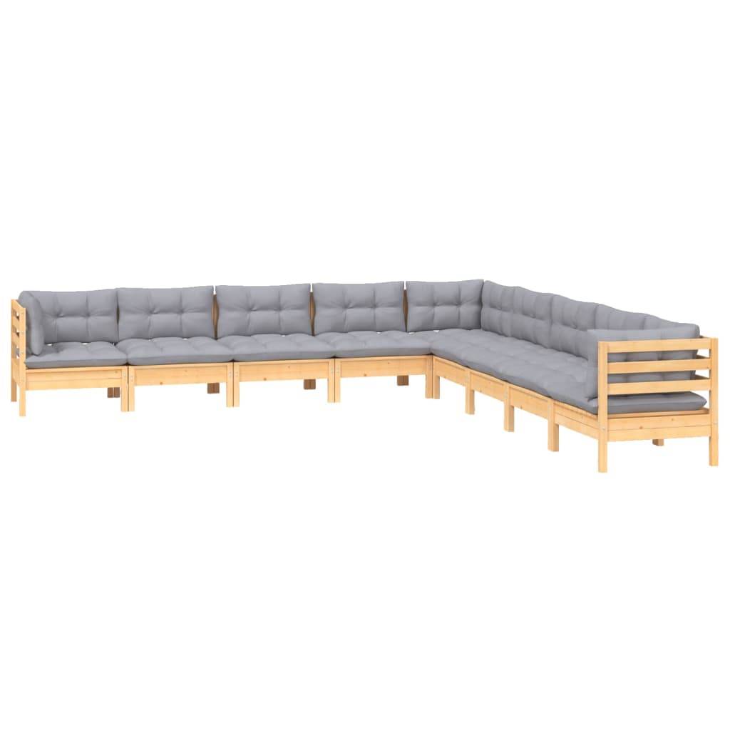 vidaXL 9-tlg. Garten-Lounge-Set mit Grauen Kissen Kiefer Massivholz