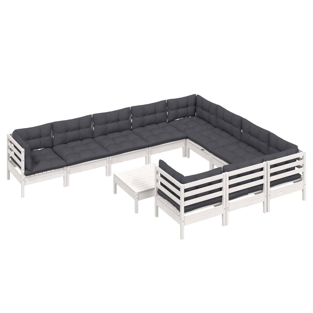 vidaXL 11-tlg. Garten-Lounge-Set mit Kissen Weiß Kiefernholz