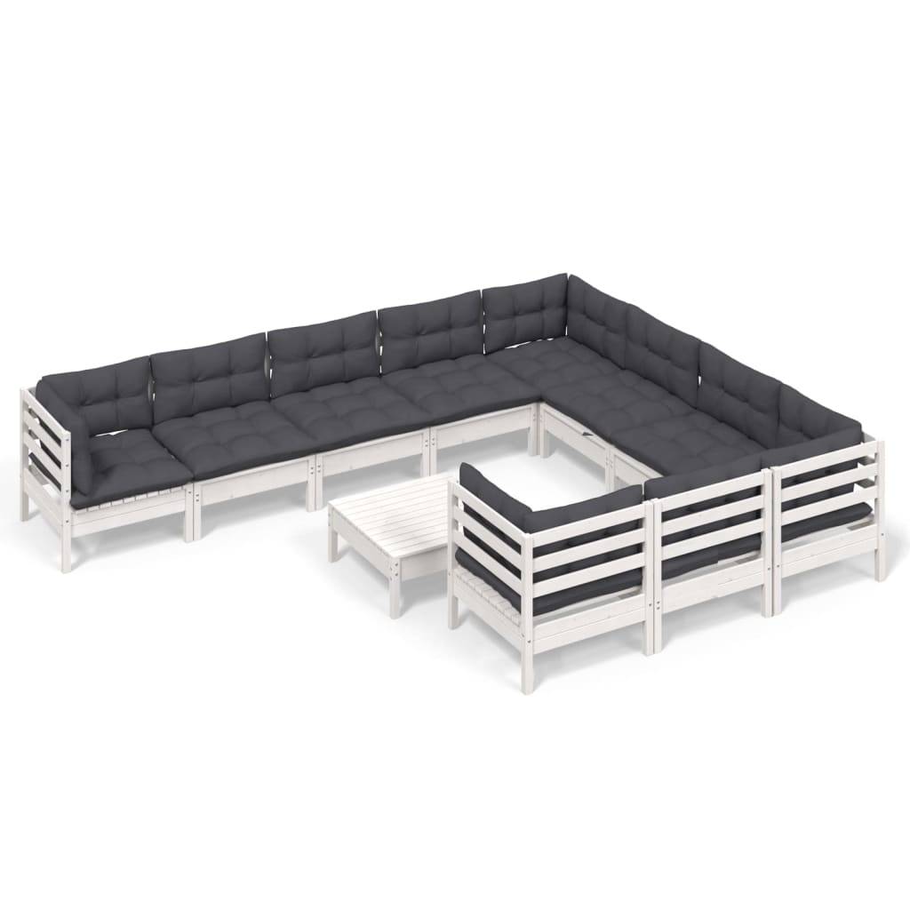 vidaXL 11-tlg. Garten-Lounge-Set mit Kissen Weiß Kiefernholz