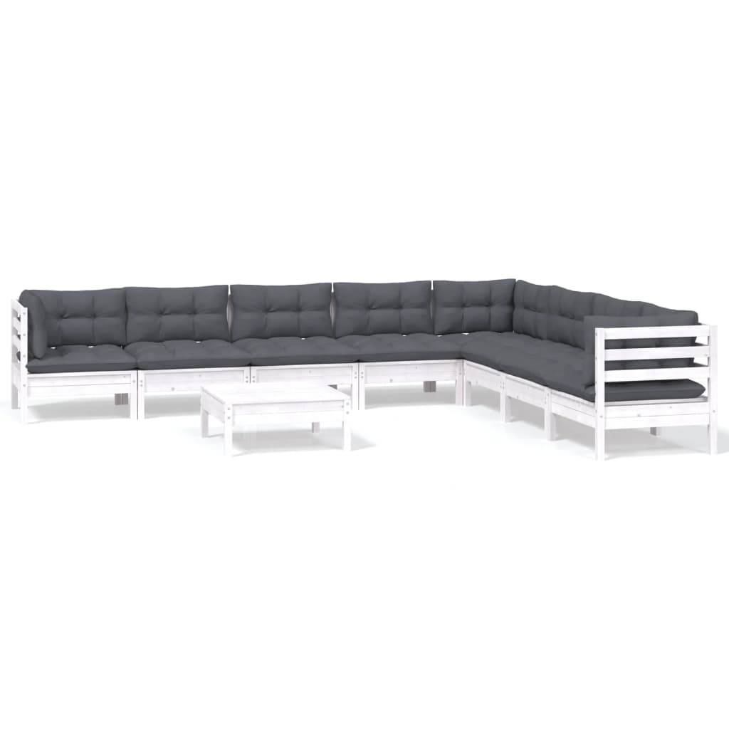vidaXL 9-tlg. Garten-Lounge-Set mit Kissen Weiß Kiefer Massivholz
