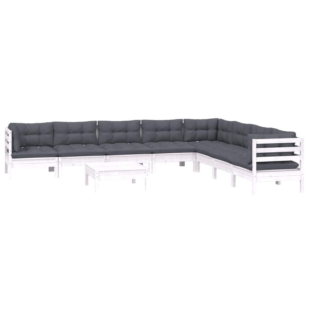 vidaXL 9-tlg. Garten-Lounge-Set mit Kissen Weiß Kiefer Massivholz
