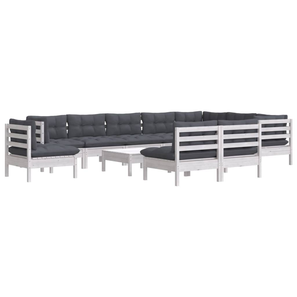vidaXL 11-tlg. Garten-Lounge-Set mit Kissen Weiß Kiefer Massivholz