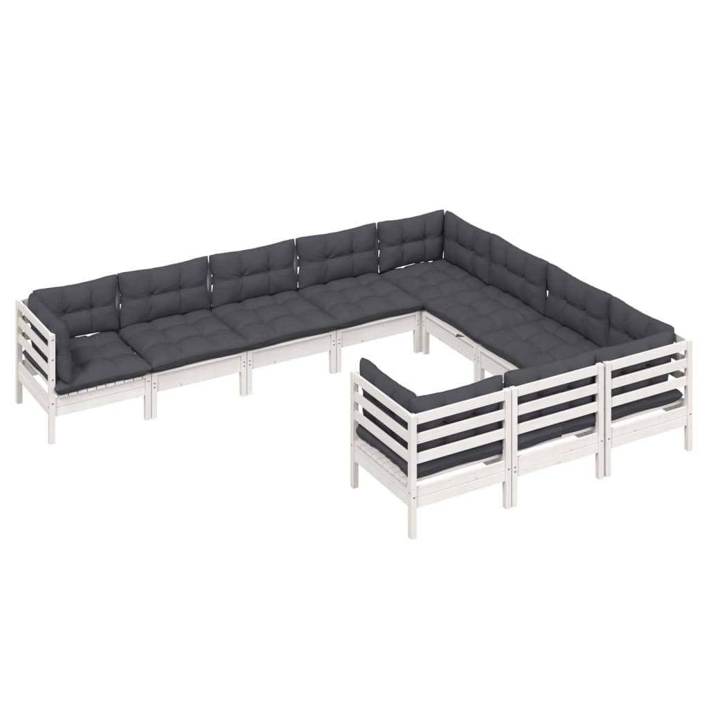 vidaXL 10-tlg. Garten-Lounge-Set mit Kissen Weiß Kiefernholz