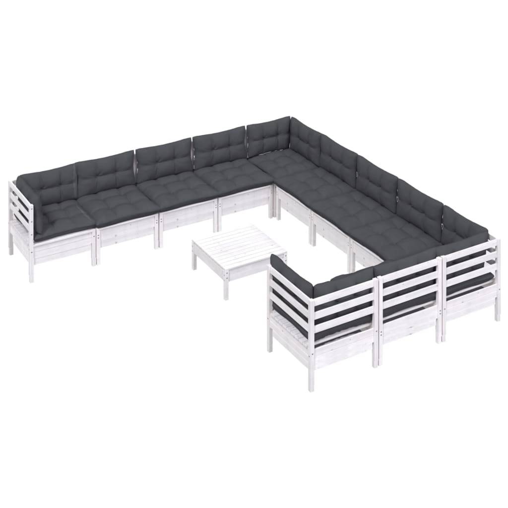 vidaXL 12-tlg. Garten-Lounge-Set mit Kissen Weiß Kiefernholz