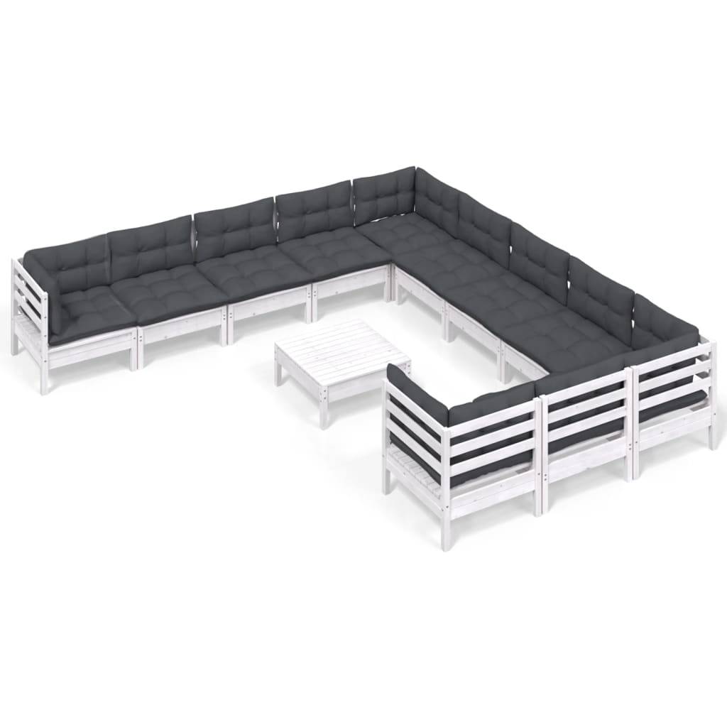 vidaXL 12-tlg. Garten-Lounge-Set mit Kissen Weiß Kiefernholz