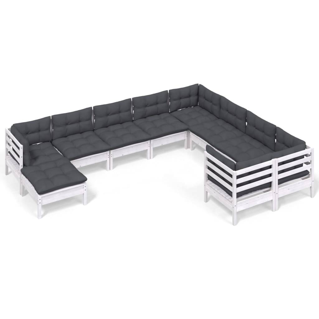 vidaXL 10-tlg. Garten-Lounge-Set mit Kissen Weiß Kiefernholz