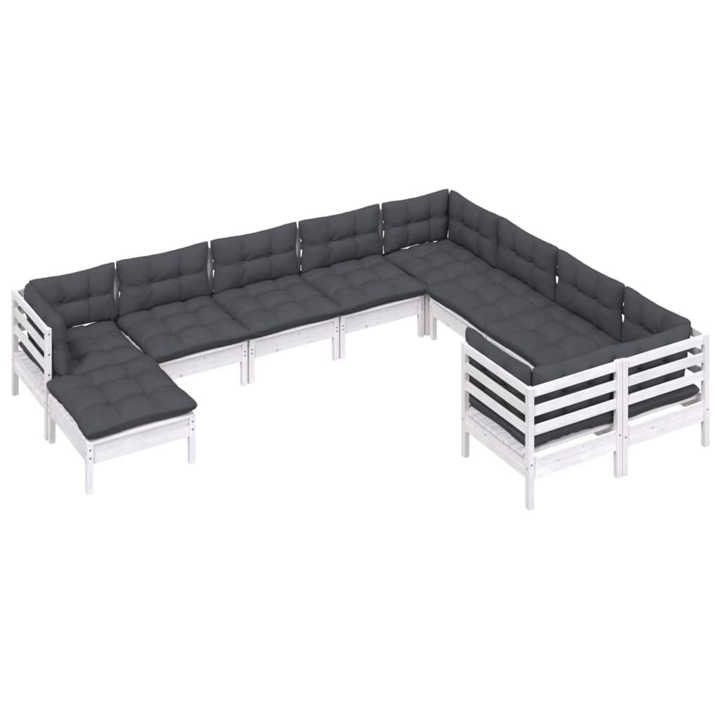 vidaXL 10-tlg. Garten-Lounge-Set mit Kissen Weiß Kiefernholz