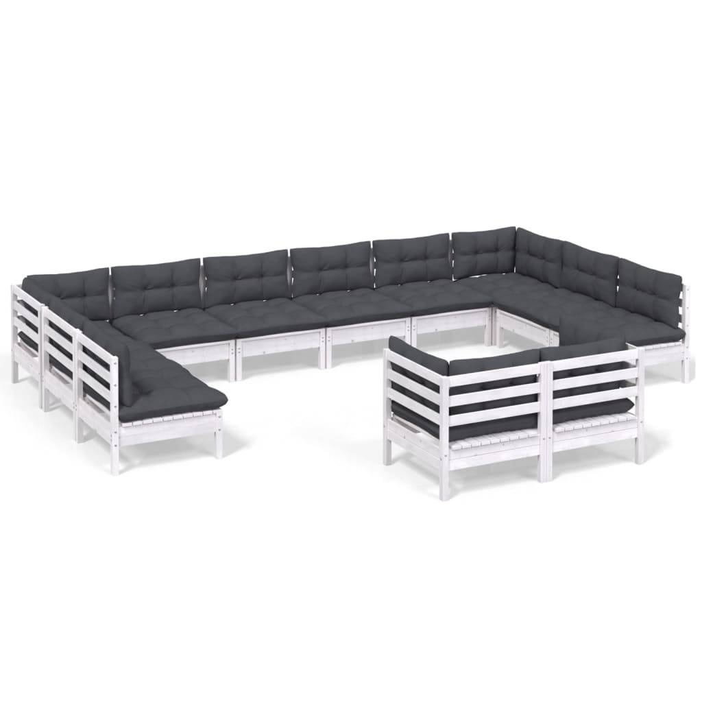 vidaXL 12-tlg. Garten-Lounge-Set mit Kissen Weiß Kiefer Massivholz