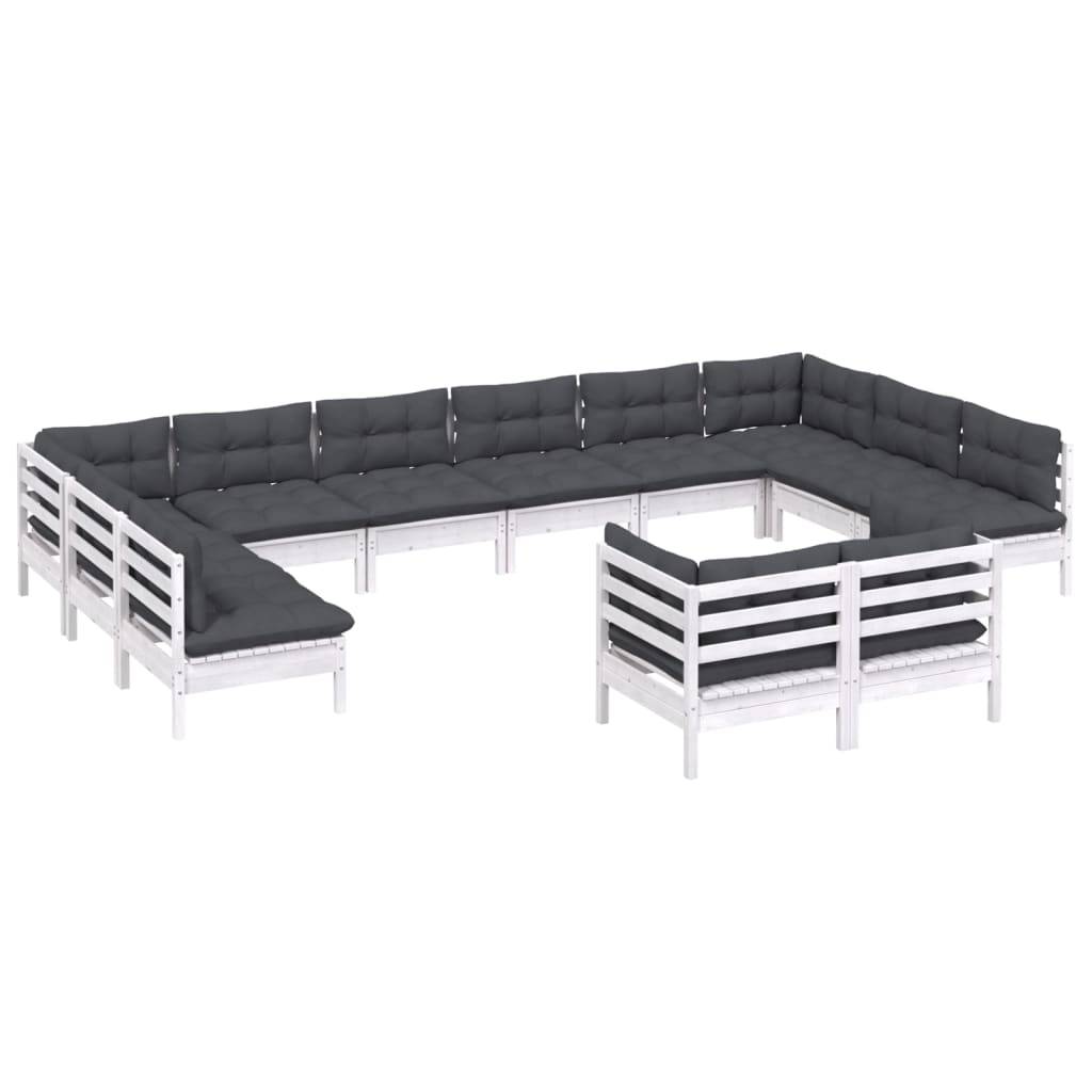 vidaXL 12-tlg. Garten-Lounge-Set mit Kissen Weiß Kiefer Massivholz