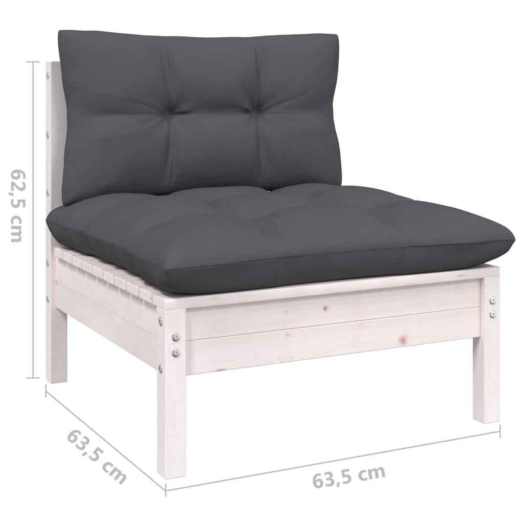 vidaXL 7-tlg. Garten-Lounge-Set mit Kissen Weiß Kiefernholz