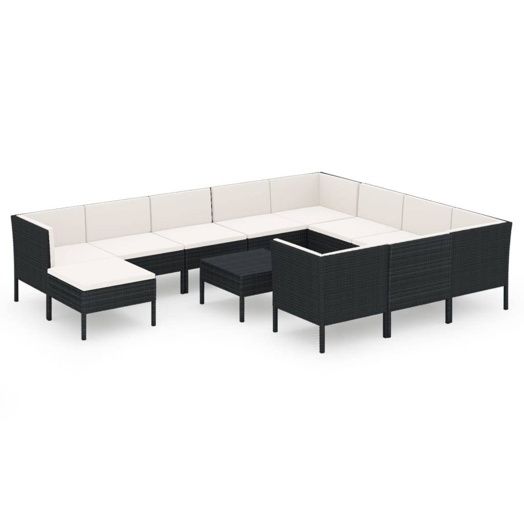 vidaXL 12-tlg. Garten-Lounge-Set mit Auflagen Poly Rattan Schwarz