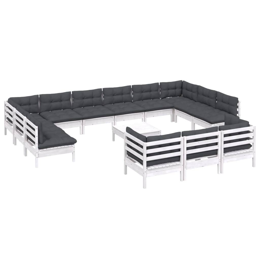 vidaXL 14-tlg. Garten-Lounge-Set mit Kissen Weiß Kiefernholz