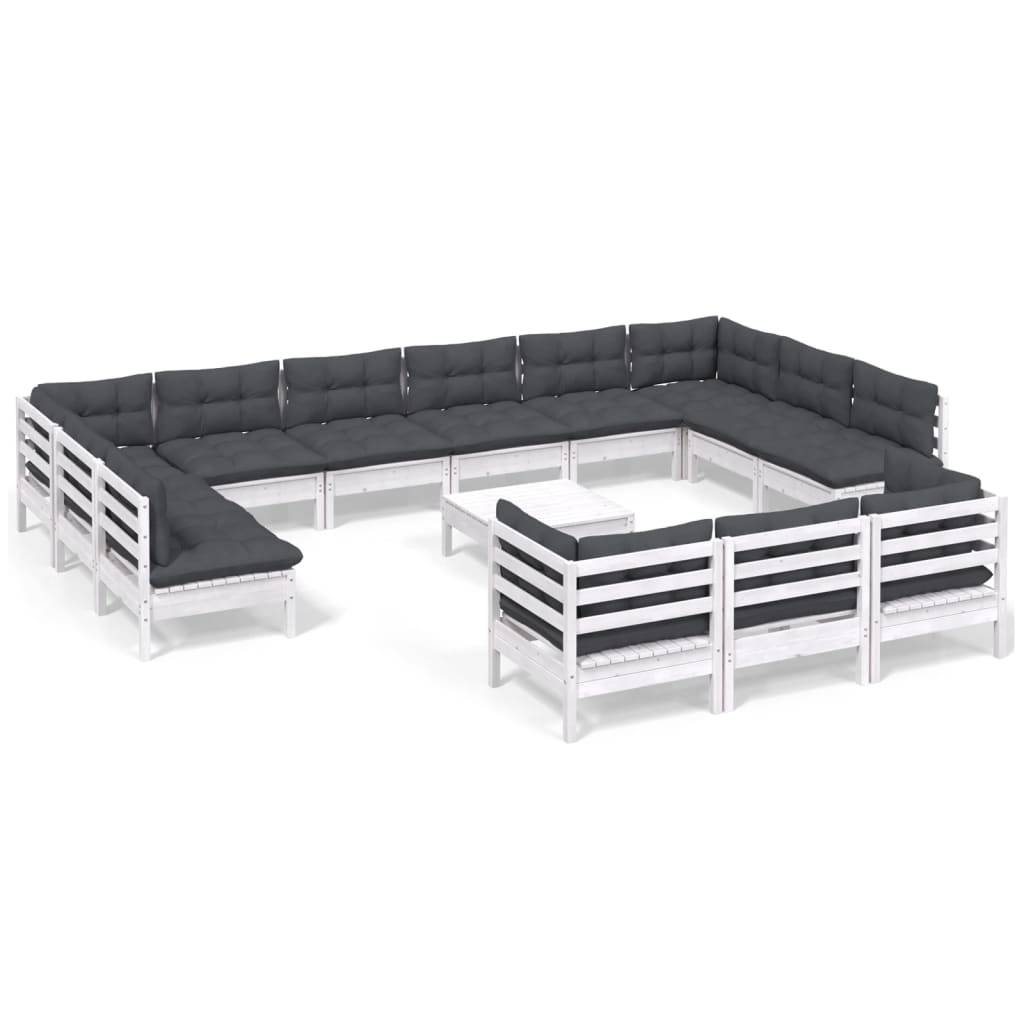 vidaXL 14-tlg. Garten-Lounge-Set mit Kissen Weiß Kiefernholz