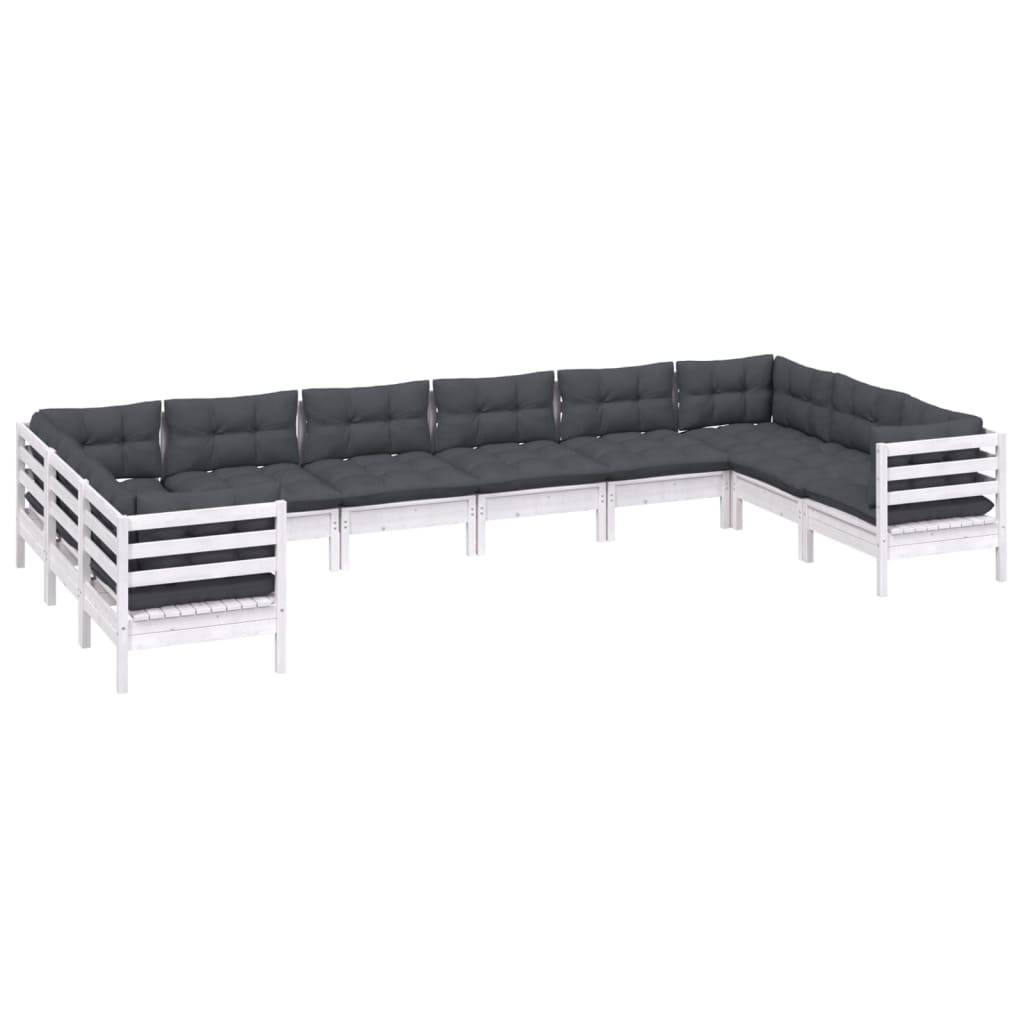 vidaXL 10-tlg. Garten-Lounge-Set mit Kissen Weiß Kiefernholz