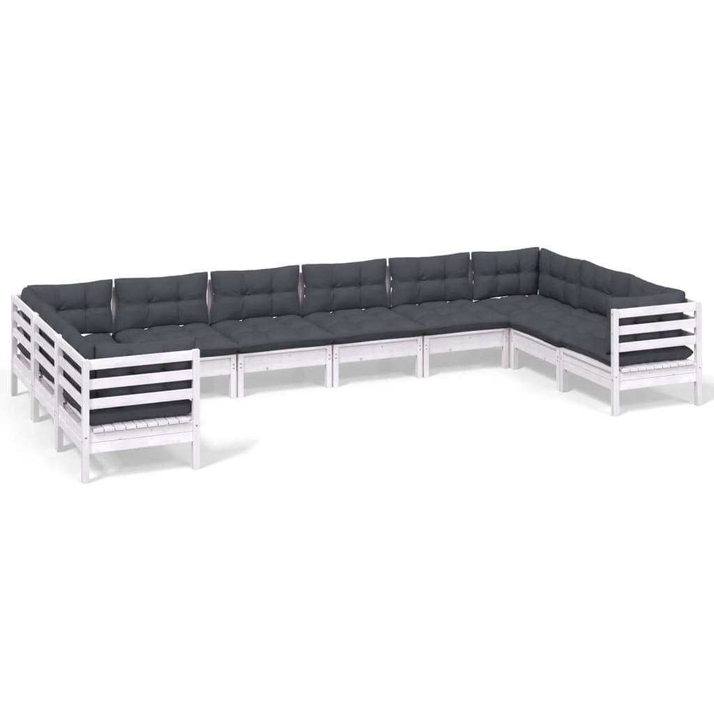 vidaXL 10-tlg. Garten-Lounge-Set mit Kissen Weiß Kiefernholz