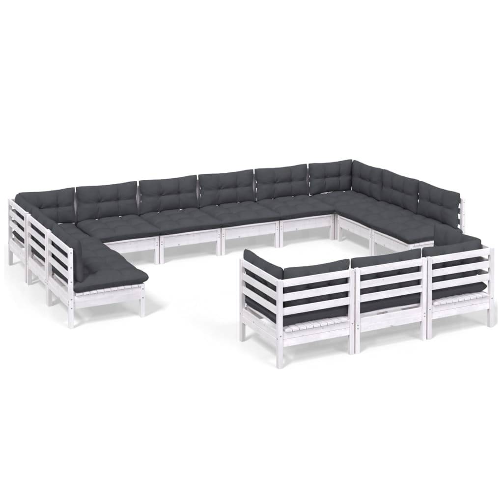 vidaXL 13-tlg. Garten-Lounge-Set mit Kissen Weiß Kiefernholz