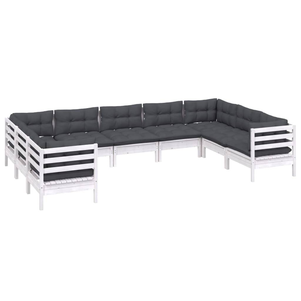 vidaXL 9-tlg. Garten-Lounge-Set mit Kissen Weiß Kiefernholz