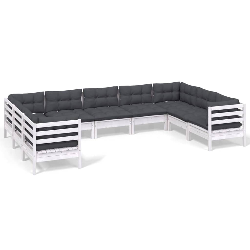 vidaXL 9-tlg. Garten-Lounge-Set mit Kissen Weiß Kiefernholz