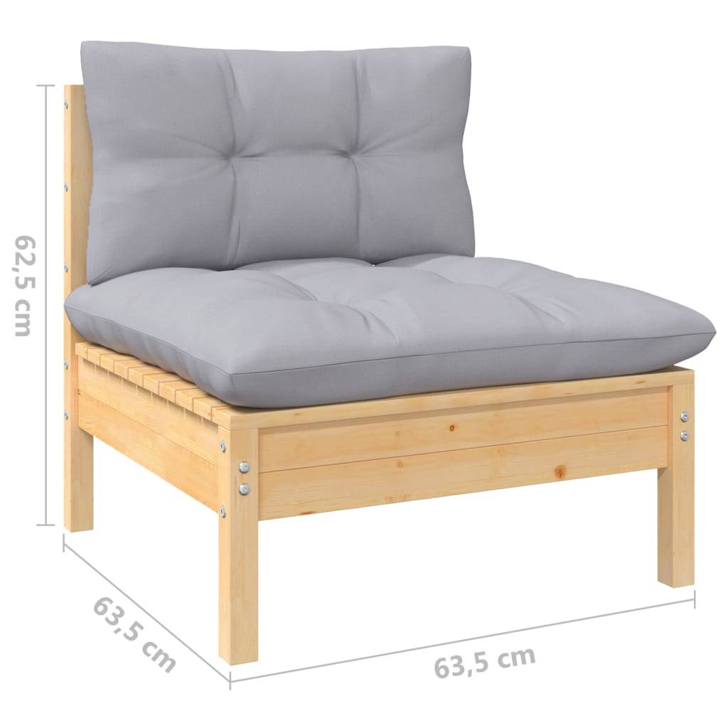 vidaXL 5-tlg. Garten-Lounge-Set mit Grauen Kissen Kiefernholz