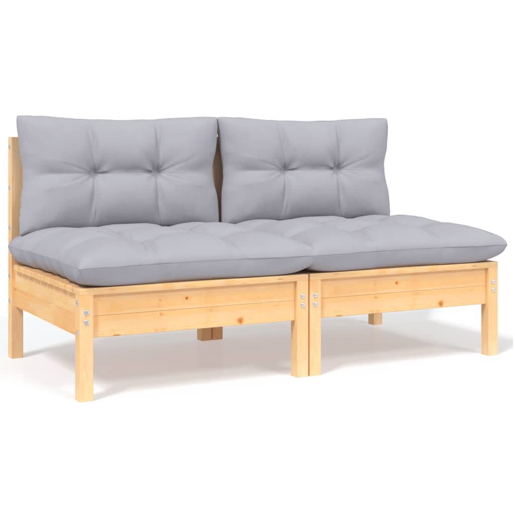 vidaXL 13-tlg. Garten-Lounge-Set mit Grauen Kissen Kiefernholz