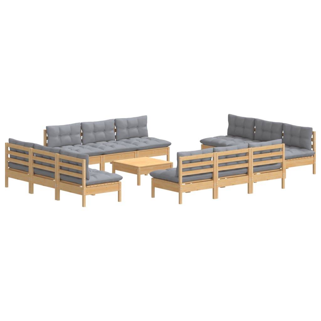 vidaXL 13-tlg. Garten-Lounge-Set mit Grauen Kissen Kiefernholz